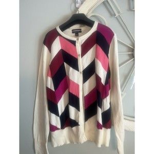 Lands End Cotton Geometric Sweater Button Down Long Sleeve Cardigan Sz Lp 14-16